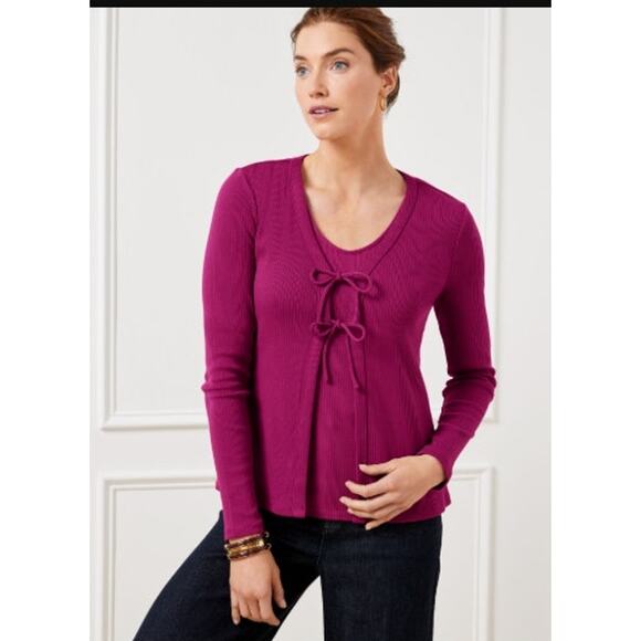 New NWT Talbots Plus Ribbed Double Tie Cardigan Sweater Size 2X Modal Cotton - Picture 1 of 10